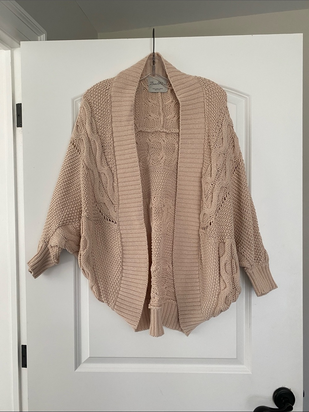 Zara Blush Cable-Knit Open Cardigan